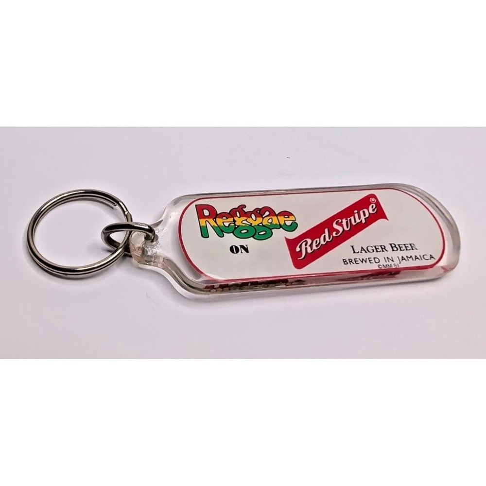 Reggae on Red Stripe Lager Beer Brewed in Jamaica Vintage Acrylic Keychain Fob